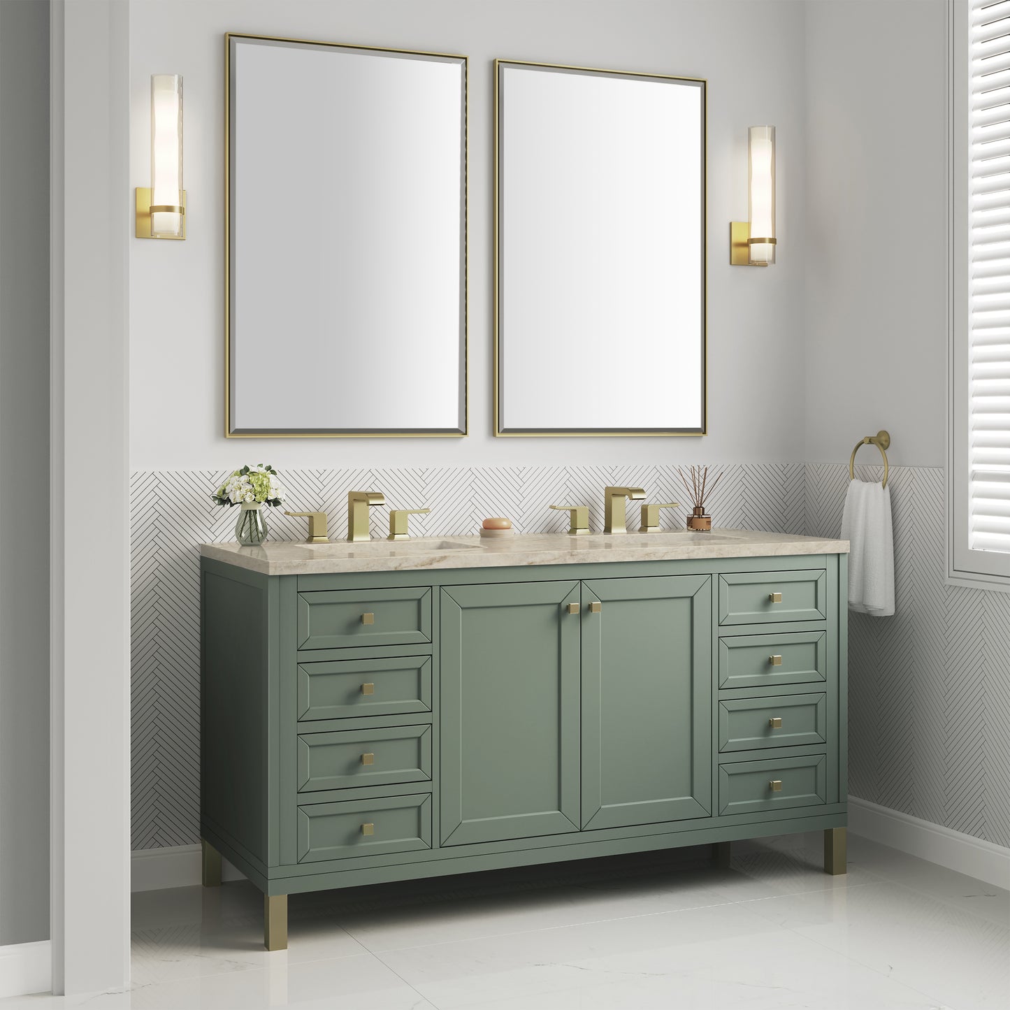 Renovate for Less Atlanta Chicago 60" Double Vanity, Smokey Celadon, w/ 3 CM Tajnar Eclos Top