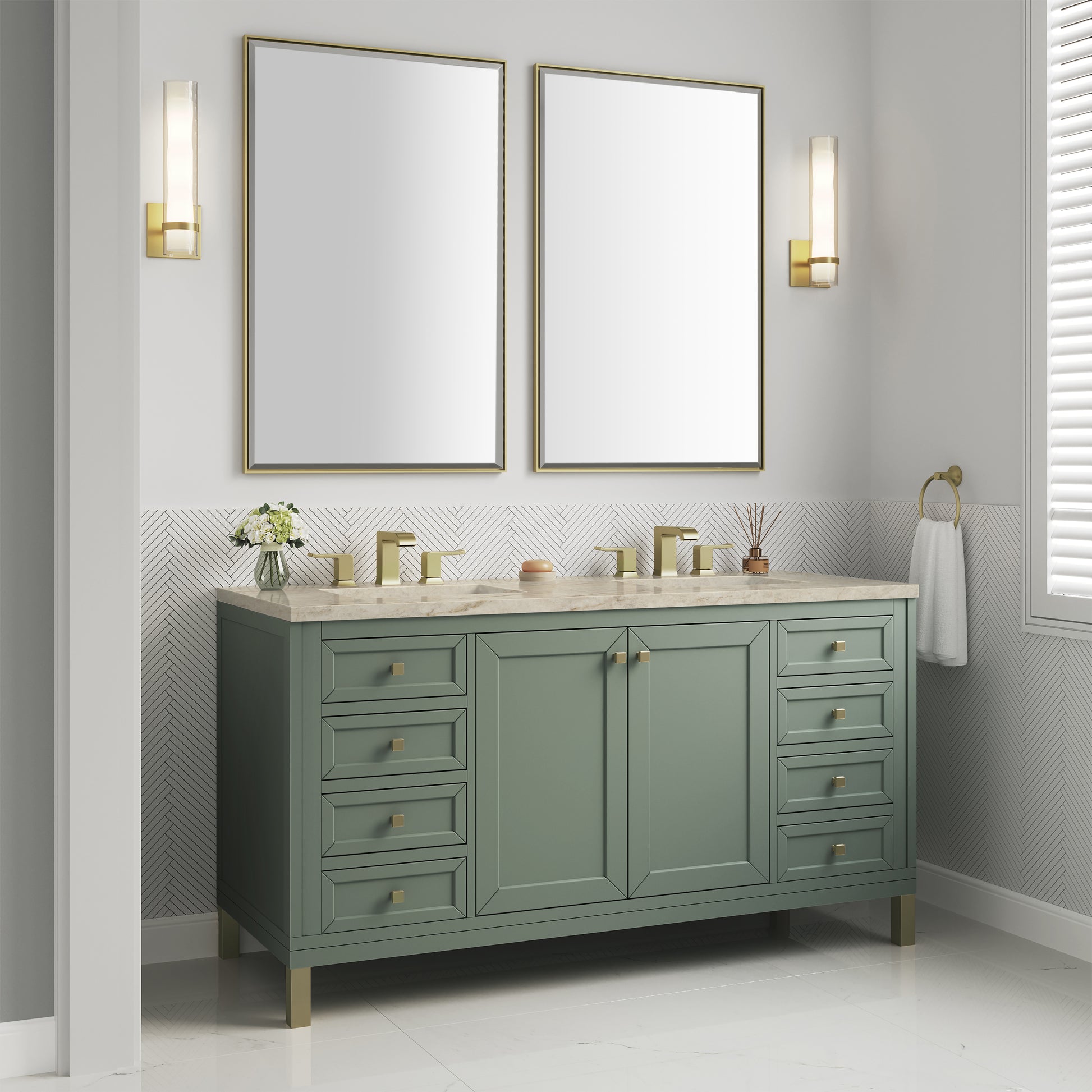 Renovate for Less Atlanta Chicago 60" Double Vanity, Smokey Celadon, w/ 3 CM Tajnar Eclos Top
