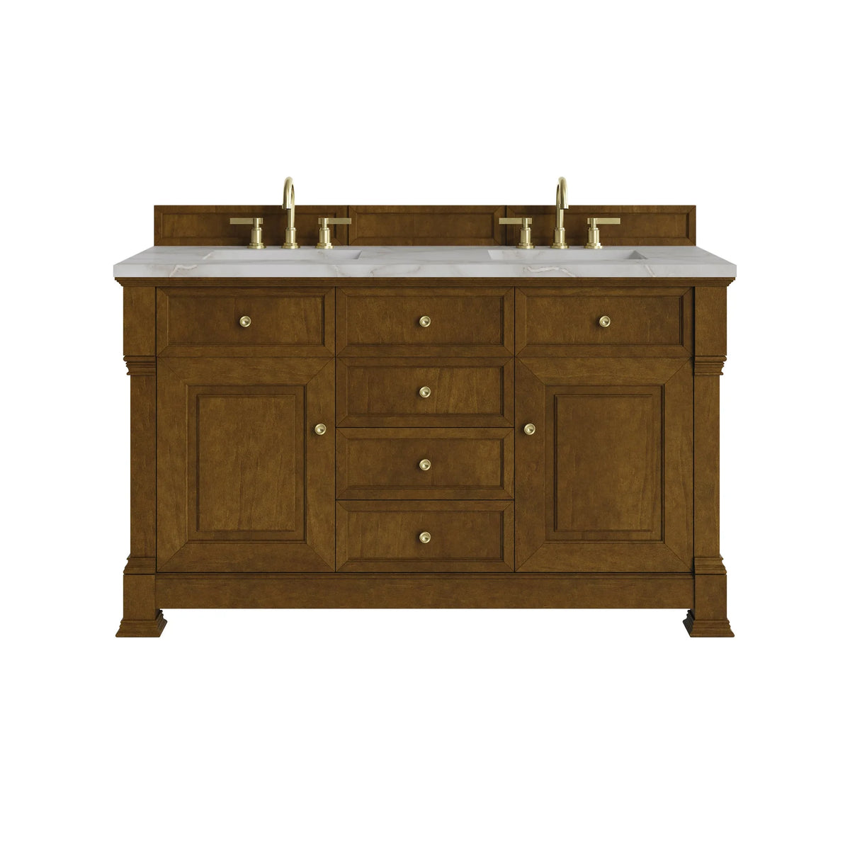 Brookfield 60" Double Vanity, Honey Oak w/ 3 CM Victorian Silver Silestone Top