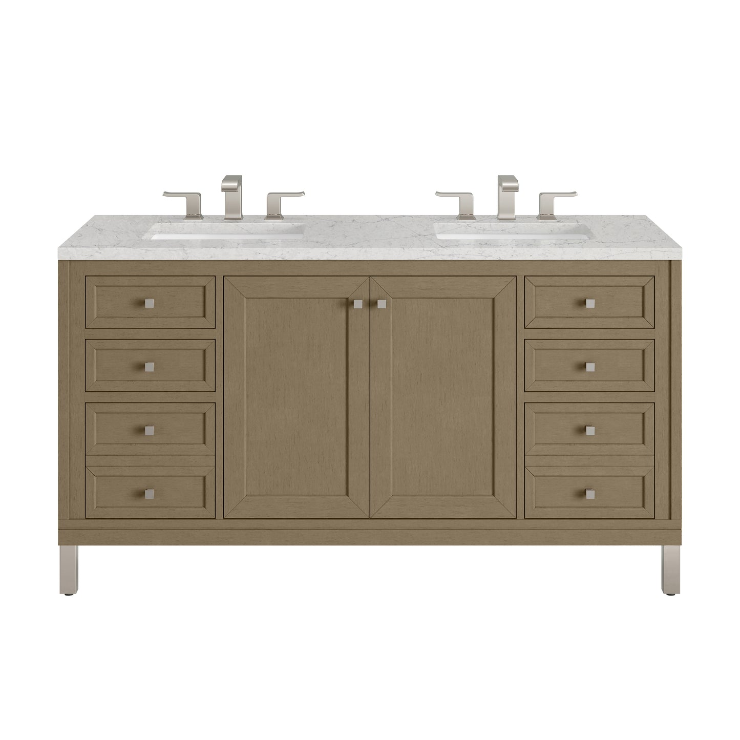 Renovate for Less Atlanta Chicago 60" Double Vanity, Walnut Whisper, w/ 3 CM Eternal Jasmine Pearl Silestone® Top