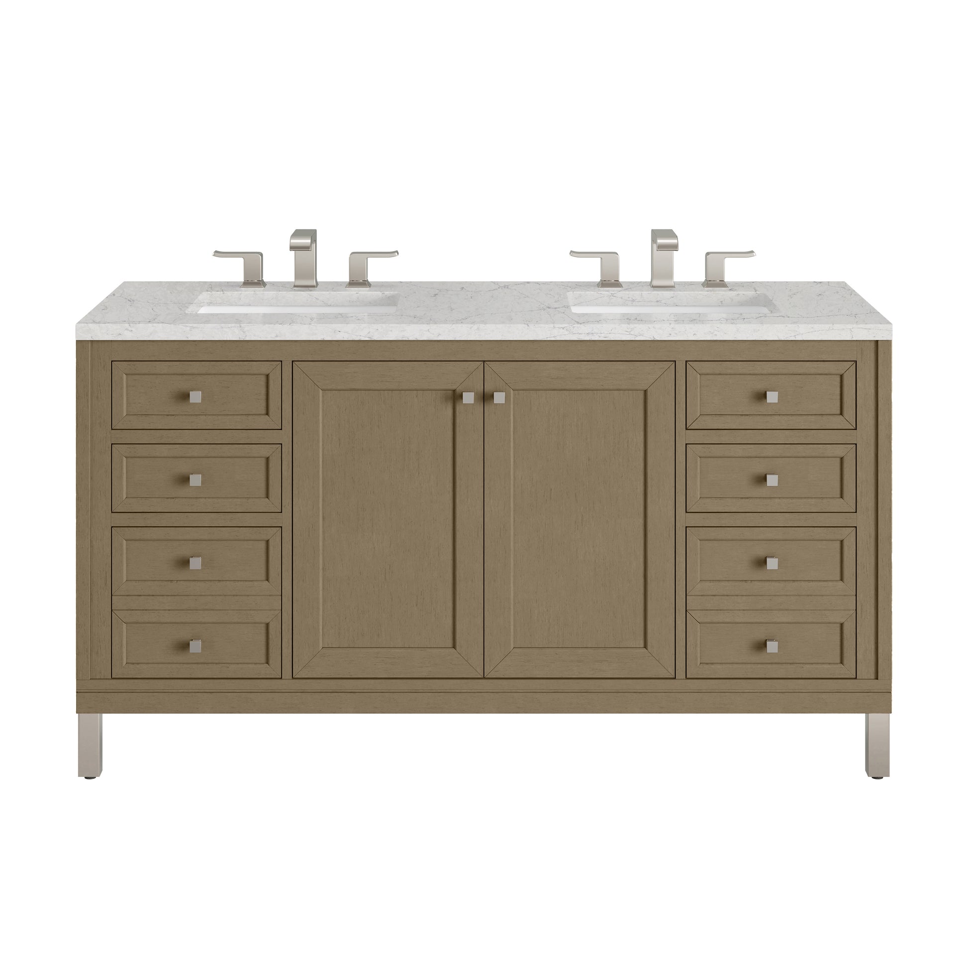 Renovate for Less Atlanta Chicago 60" Double Vanity, Walnut Whisper, w/ 3 CM Eternal Jasmine Pearl Silestone® Top
