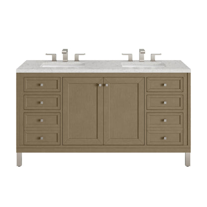 Renovate for Less Atlanta Chicago 60" Double Vanity, Walnut Whisper, w/ 3 CM Eternal Jasmine Pearl Silestone® Top
