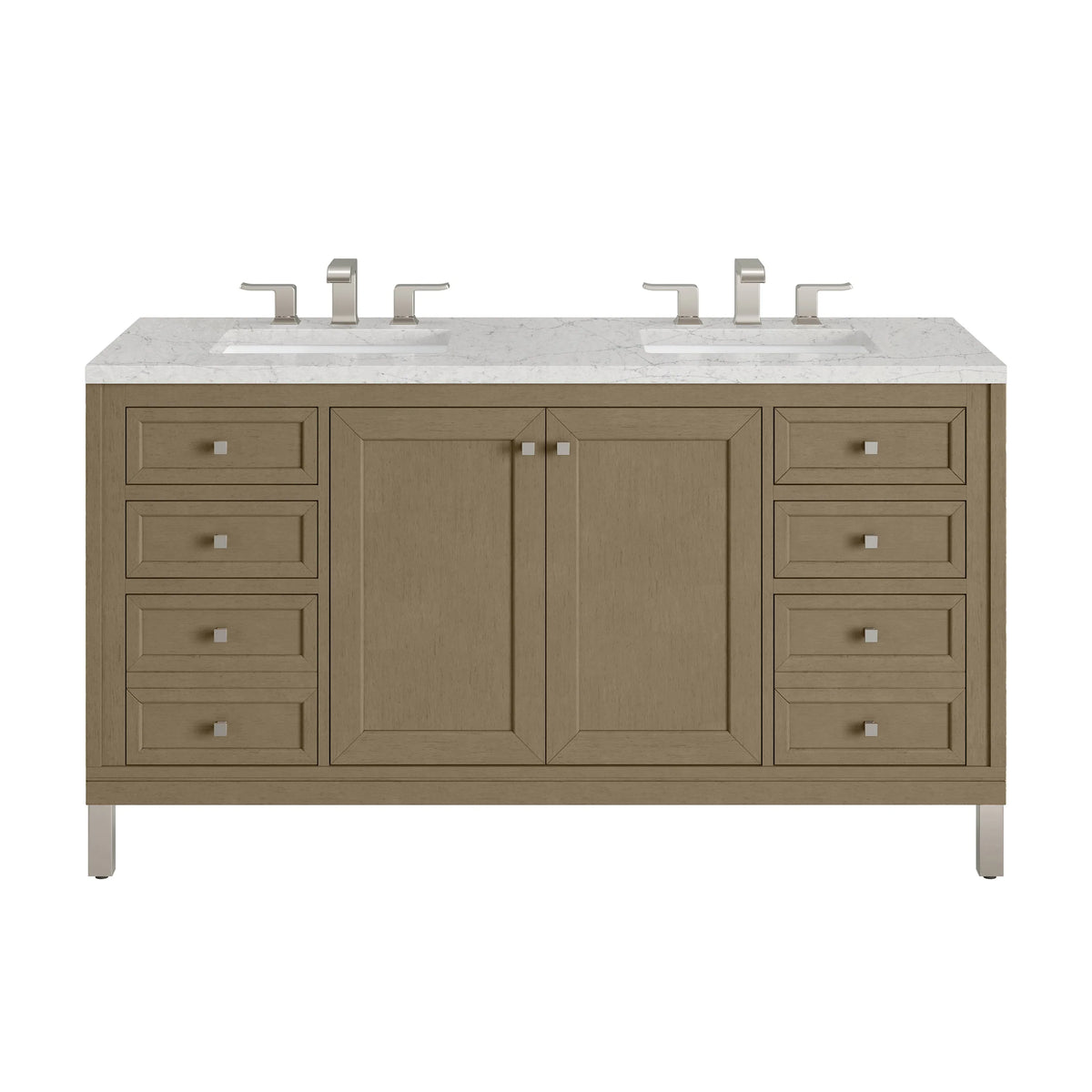 Chicago 60" Double Vanity, Walnut Whisper, w/ 3 CM Eternal Jasmine Pearl Silestone® Top