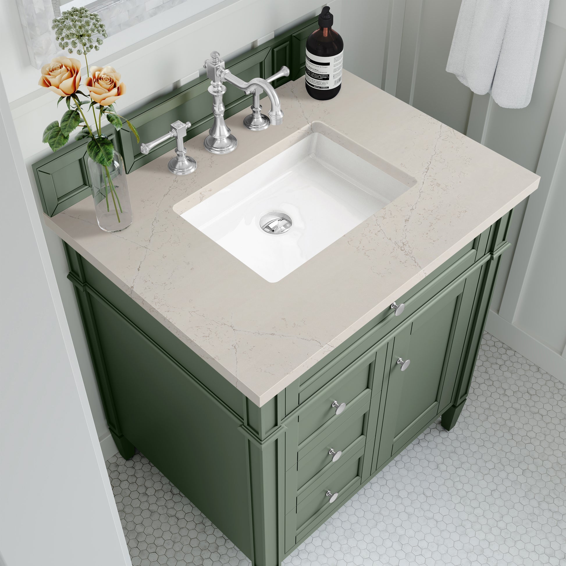 Renovate for Less Atlanta Brittany 30" Single Vanity, Black Onyx, w/ 3 CM Siberian Silestone Top