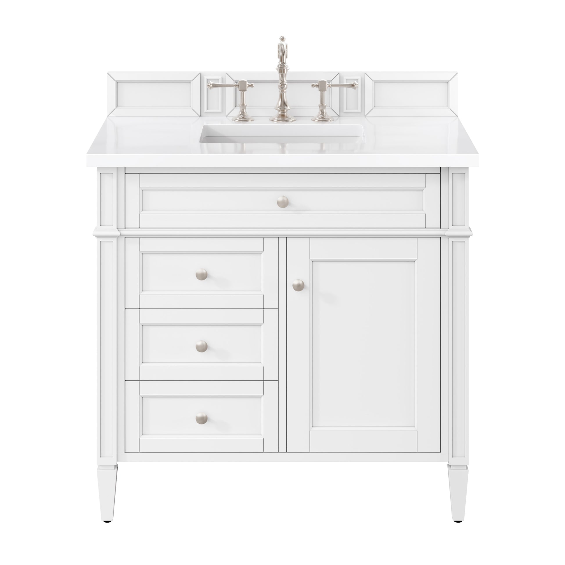Renovate for Less Atlanta Brittany 36" Single Vanity, Bright White w/ 3 CM White Zeus Silestone Top