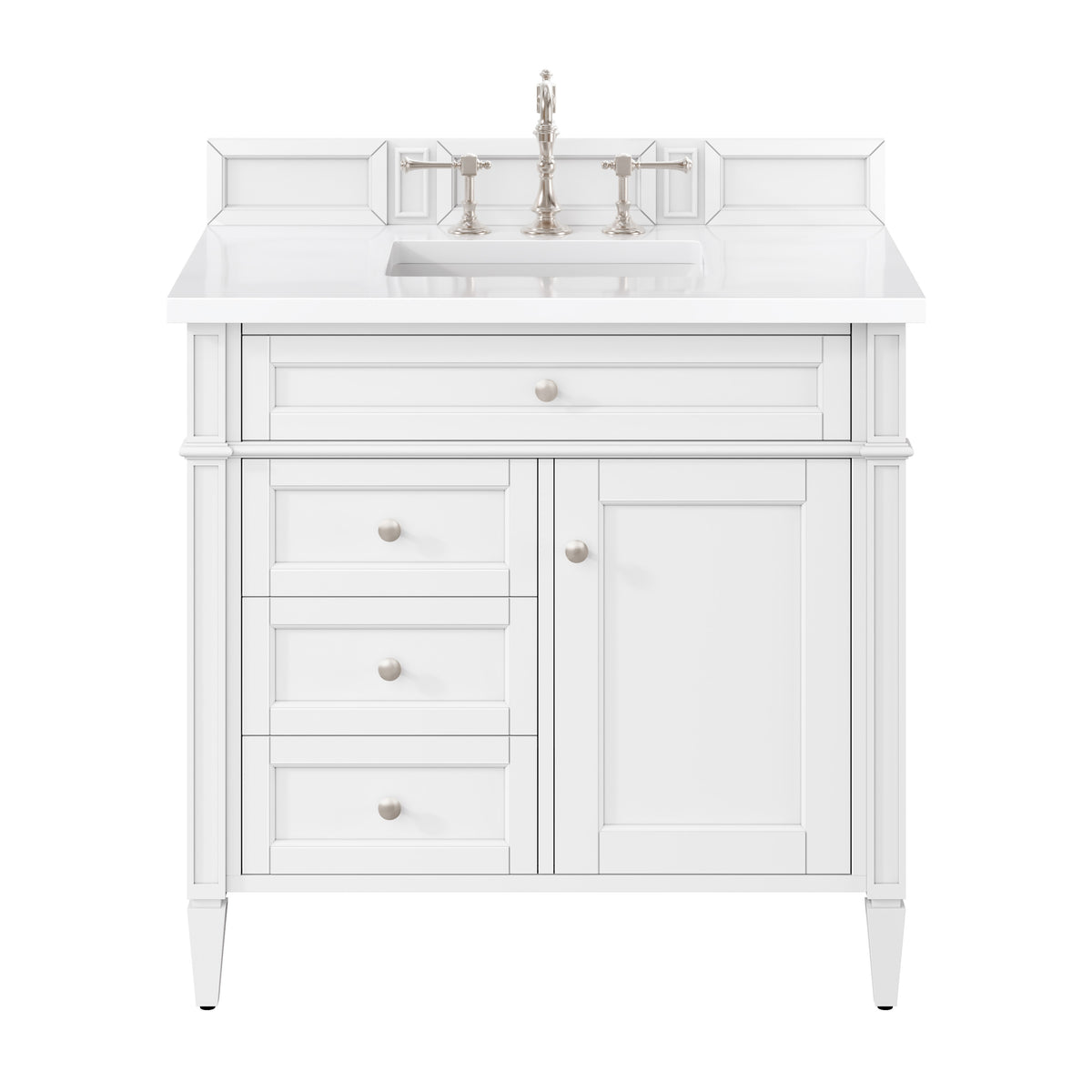 Renovate for Less Atlanta Brittany 36" Single Vanity, Bright White w/ 3 CM White Zeus Silestone Top
