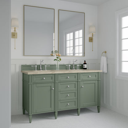 Renovate for Less Atlanta Brittany 60" Double Vanity, Smokey Celadon, w/ 3 CM Tajnar Eclos Top