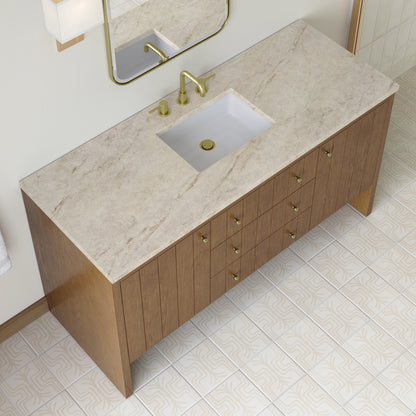Renovate for Less Atlanta Hudson 60" Single Vanity, Honey Oak w/ 3 CM Tajnar Eclos Top
