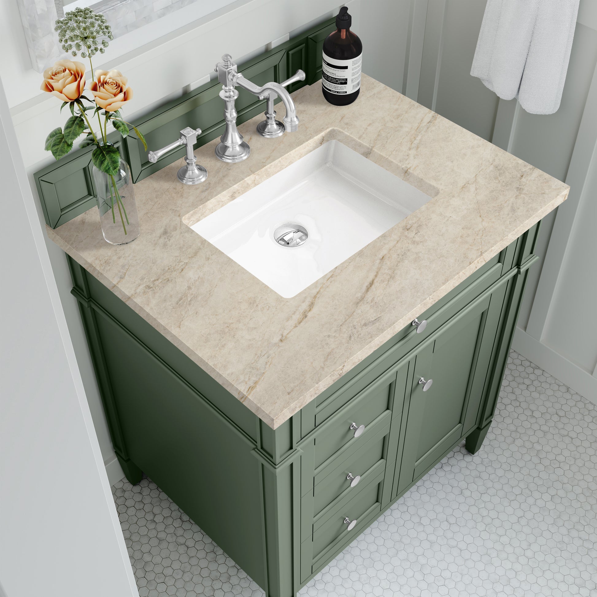 Renovate for Less Atlanta Brittany 30" Single Vanity, Black Onyx, w/ 3 CM Tajnar Eclos Top