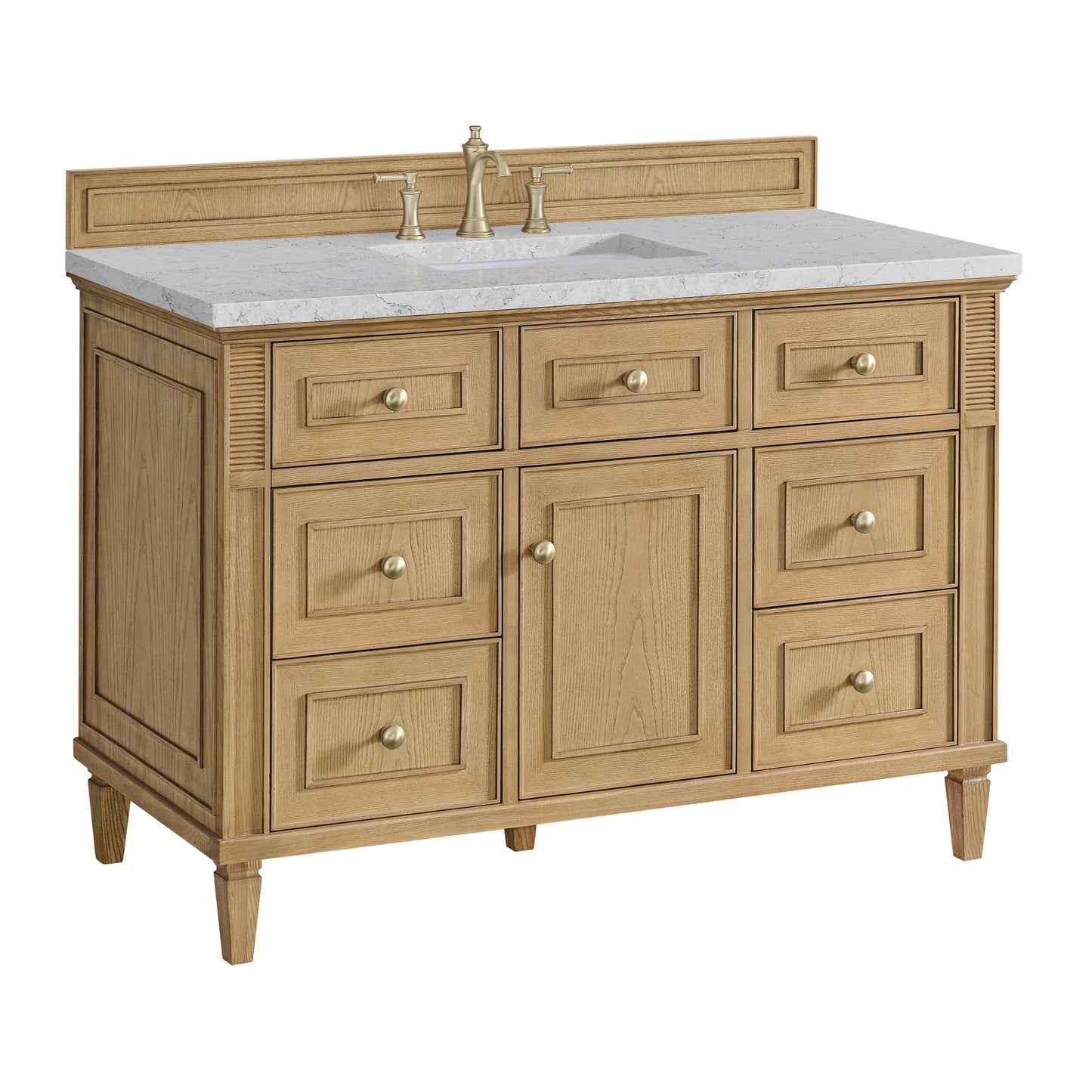 Renovate for Less Atlanta Lorelai 48" Single Vanity, Light Natural Oak w/ 3 CM Eternal Jasmine Pearl Silestone Top w/FreePower Wireless Charger