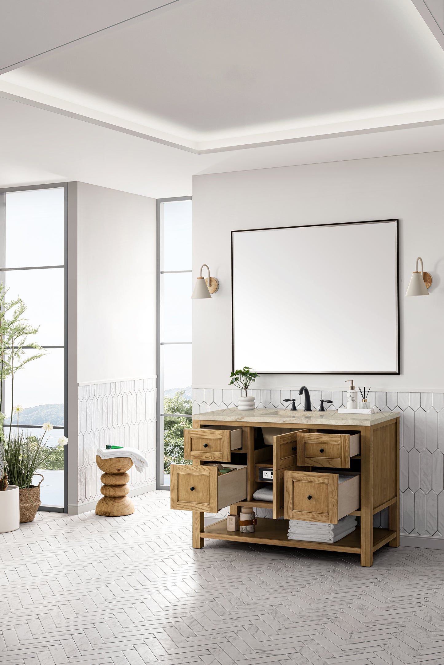 Renovate for Less Atlanta Breckenridge 48" Single Vanity, Light Natural Oak, w/ 3 CM Tajnar Eclos Top