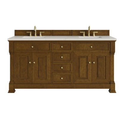 Renovate for Less Atlanta Brookfield 72" Double Vanity, Honey Oak, w/ 3 CM Siberian Silestone Top w/FreePower Wireless Charger
