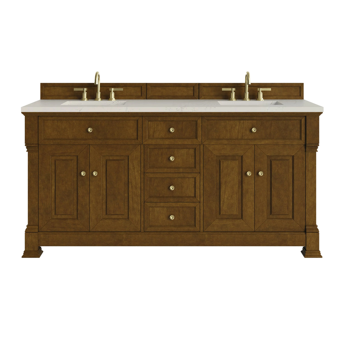 Brookfield 72" Double Vanity, Honey Oak, w/ 3 CM Siberian Silestone Top