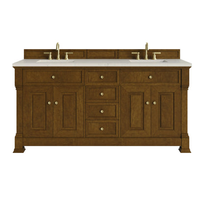 Brookfield 72" Double Vanity, Honey Oak, w/ 3 CM Siberian Silestone Top