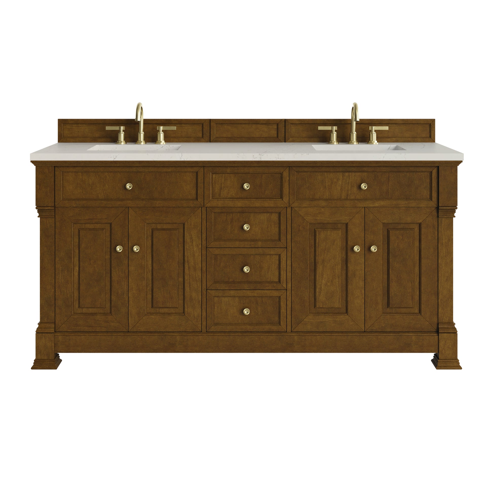 Renovate for Less Atlanta Brookfield 72" Double Vanity, Honey Oak, w/ 3 CM Siberian Silestone Top