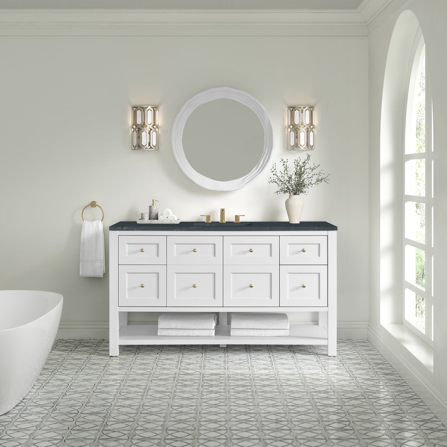 Renovate for Less Atlanta Breckenridge 60" Single Vanity, Bright White, w/ 3 CM Charcoal Soapstone Quartz Top