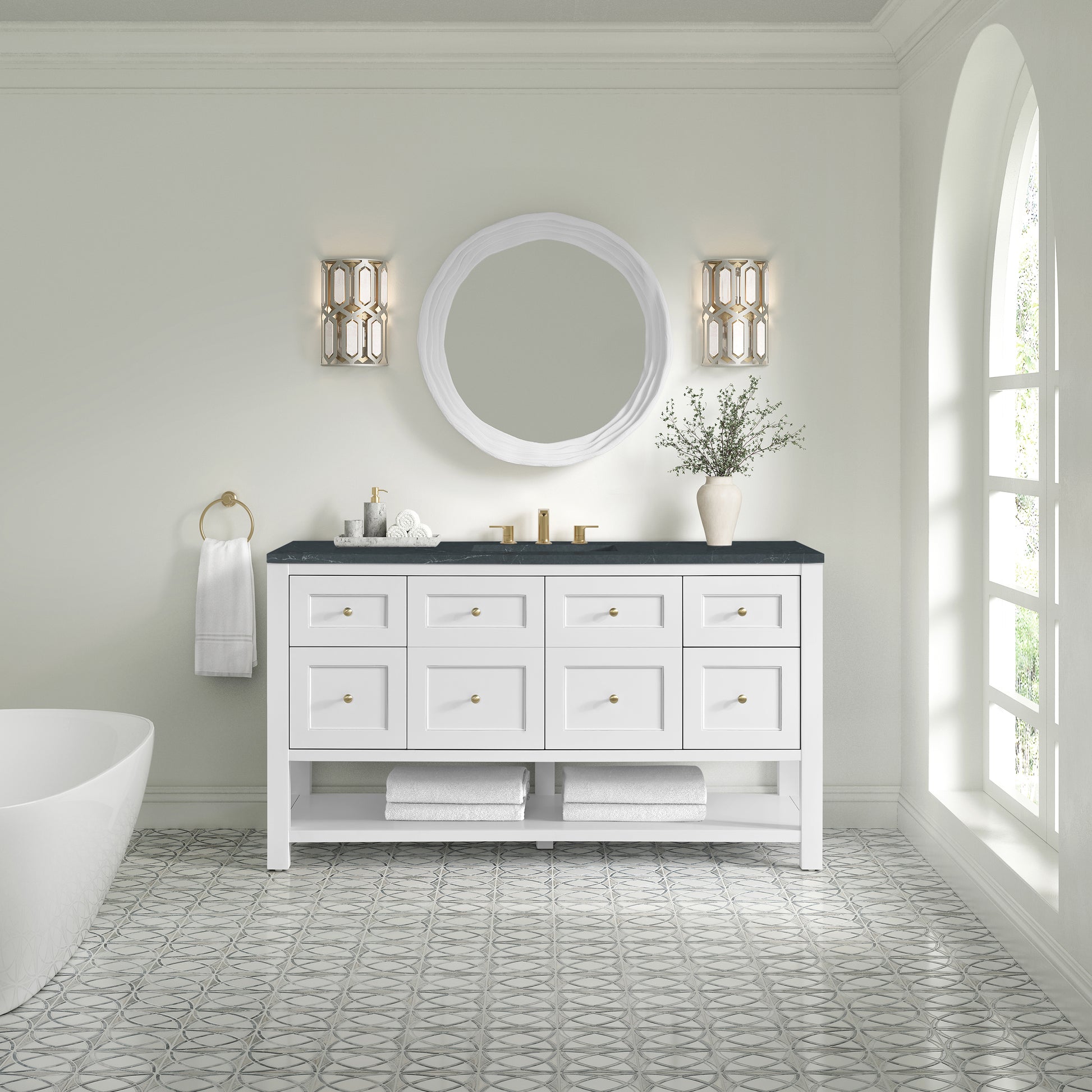 Renovate for Less Atlanta Breckenridge 60" Single Vanity, Bright White, w/ 3 CM Charcoal Soapstone Quartz Top