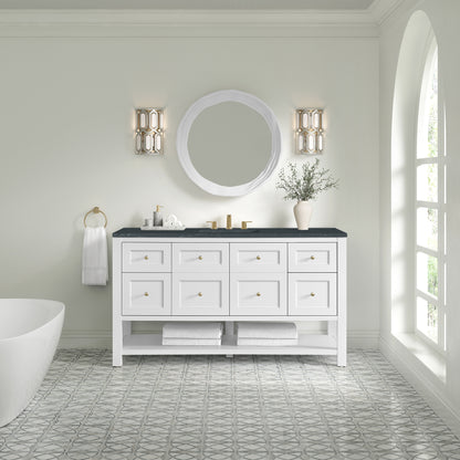 Renovate for Less Atlanta Breckenridge 60" Single Vanity, Bright White, w/ 3 CM Charcoal Soapstone Quartz Top