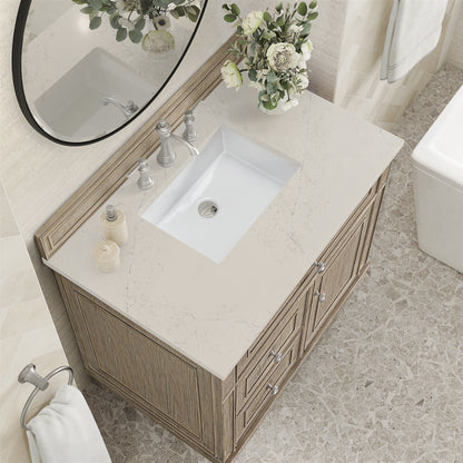 Renovate for Less Atlanta Lorelai 36" Single Vanity, Whitewashed Oak, w/ 3 CM Siberian Silestone Top