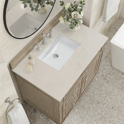 Lorelai 36" Single Vanity, Whitewashed Oak, w/ 3 CM Siberian Silestone Top