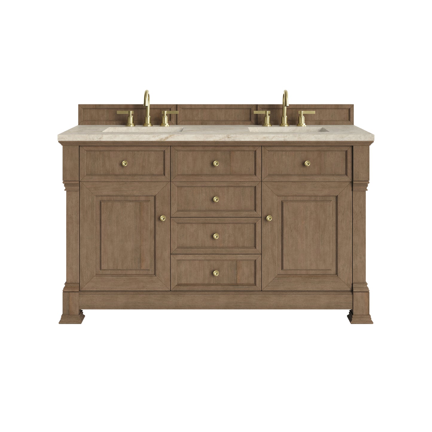Renovate for Less Atlanta Brookfield 60" Double Vanity, Pecan, w/ 3 CM Tajnar Eclos Top