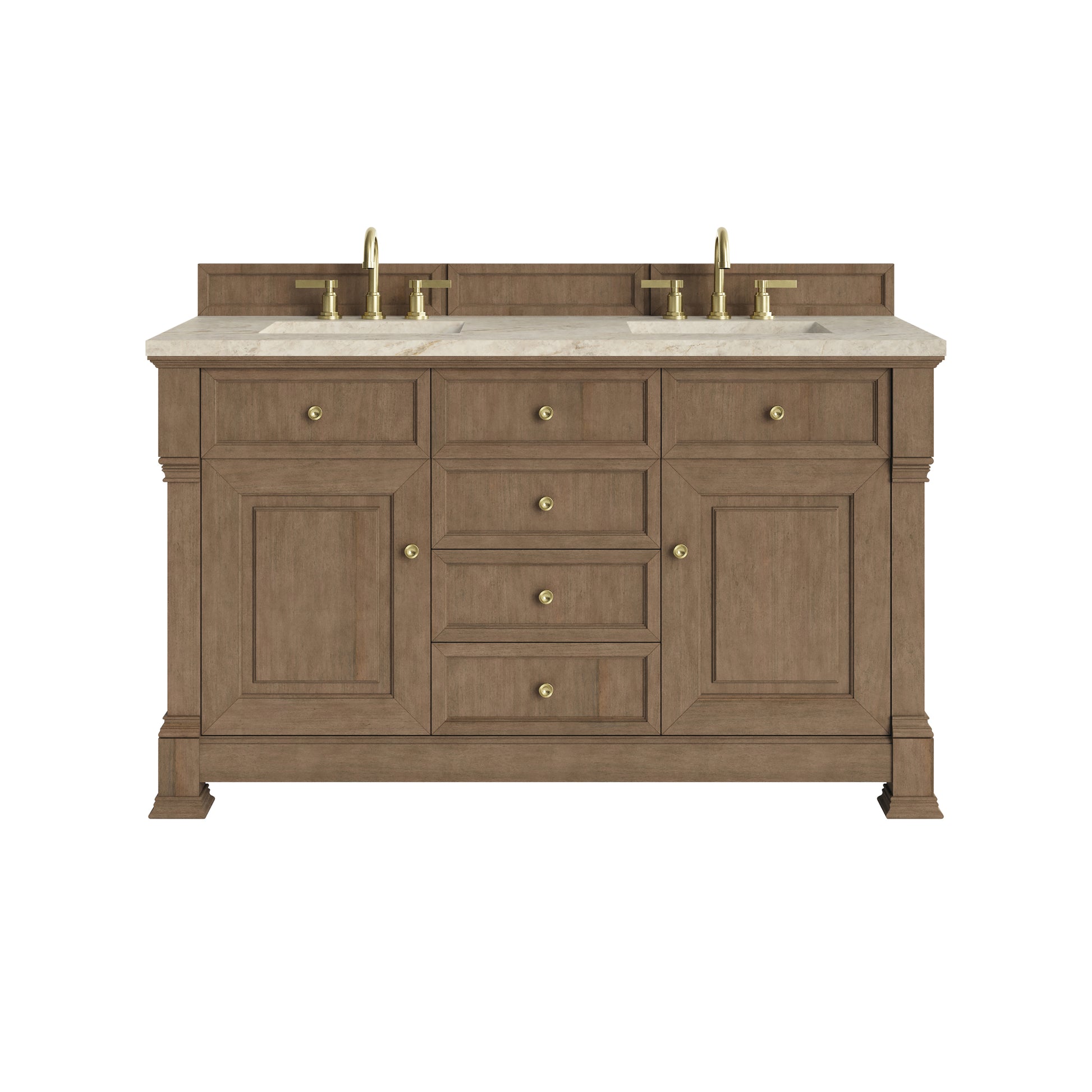 Renovate for Less Atlanta Brookfield 60" Double Vanity, Pecan, w/ 3 CM Tajnar Eclos Top