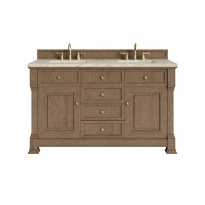Renovate for Less Atlanta Brookfield 60" Double Vanity, Pecan, w/ 3 CM Tajnar Eclos Top