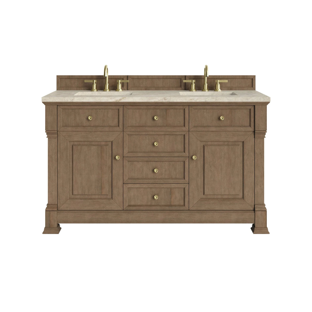 Brookfield 60" Double Vanity, Pecan, w/ 3 CM Tajnar Eclos Top