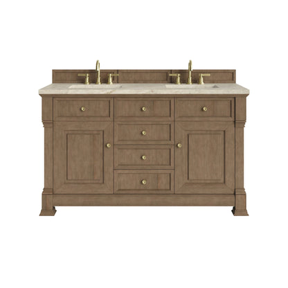 Brookfield 60" Double Vanity, Pecan, w/ 3 CM Tajnar Eclos Top