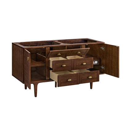 Renovate for Less Atlanta Amberly 60" Double Vanity, Mid-Century Walnut w/ 3 CM Eternal Jasmine Pearl Top w/FreePower Wireless Charger