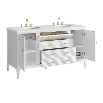 Myrrin 60" Double Vanity, Bright White w/ 3 CM White Zeus Silestone Top