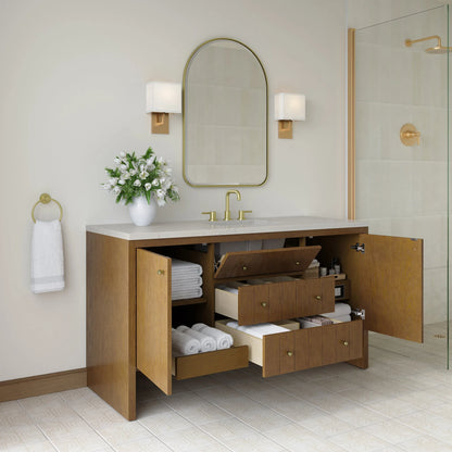 Hudson 60" Single Vanity, Honey Oak w/ 3 CM Siberian Silestone Top w/FreePower Wireless Charger