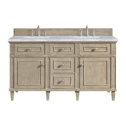 Lorelai 60" Double Vanity, Whitewashed Oak w/ 3 CM Carrara White Marble Top