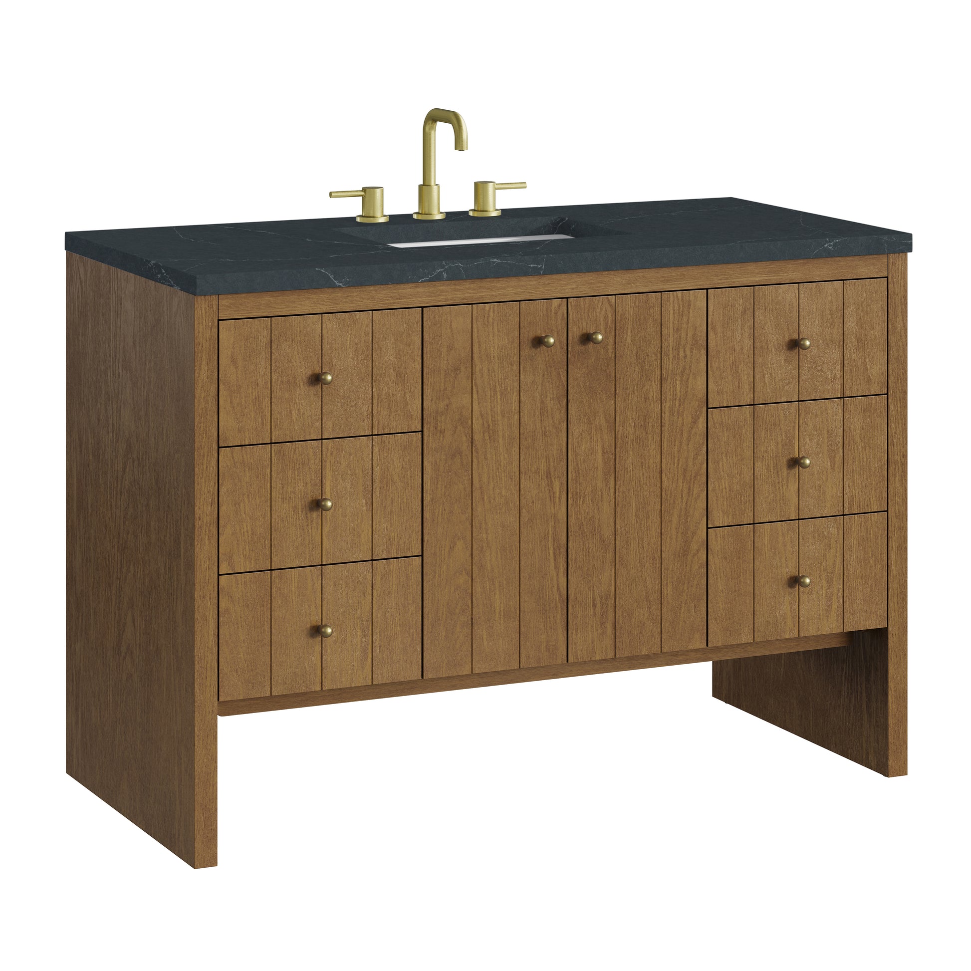Renovate for Less Atlanta Hudson 48" Single Vanity, Honey Oak w/ 3 CM Charcoal Soapstone Silestone Top
