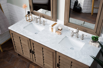 Renovate for Less Atlanta Portland 72" Double Vanity Whitewashed Walnut w/ 3 CM Carrara Marble Top