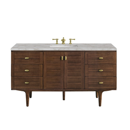 Renovate for Less Atlanta Amberly 60" Single Vanity, Mid-Century Walnut w/ 3 CM Victorian Silver Top