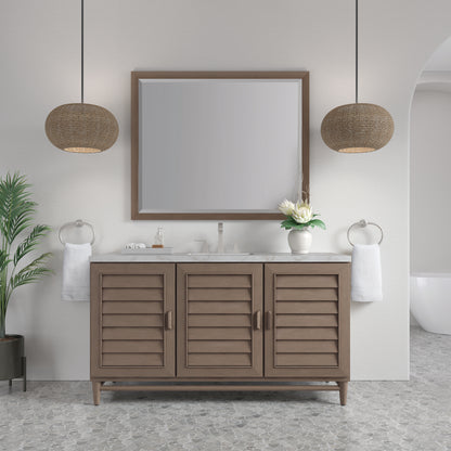 Renovate for Less Atlanta Portland 60" Single Vanity Whitewashed Walnut w/ 3 CM Victorian Silver Silestone Top w/FreePower Wireless Charger