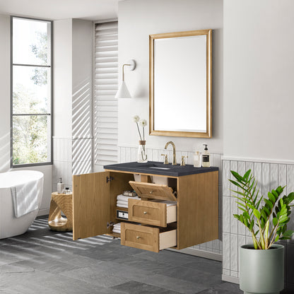 Renovate for Less Atlanta Laurent 36" Single Vanity, Light Natural Oak w/ 3 CM Charcoal Soapstone Top