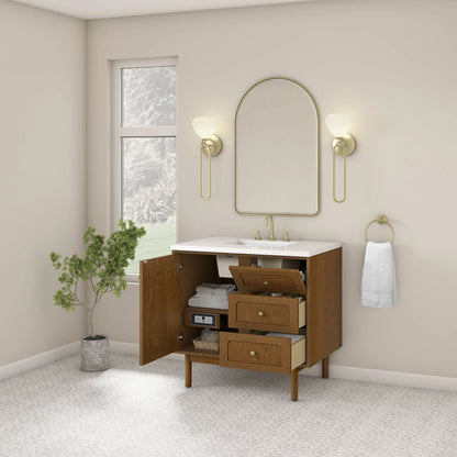 Laurent 36" Single Vanity, Honey Oak w/ 3 CM White Zeus Silestone Top