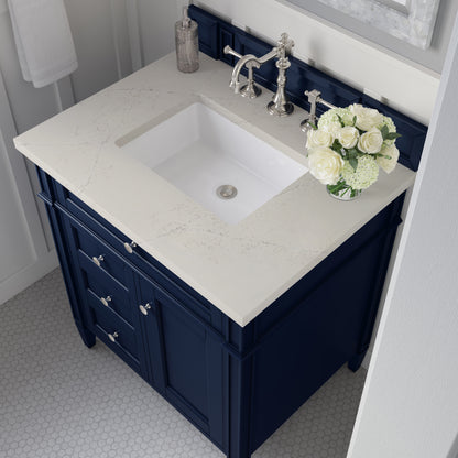 Renovate for Less Atlanta Brittany 30" Single Vanity, Victory Blue, w/ 3 CM Siberian Silestone Top