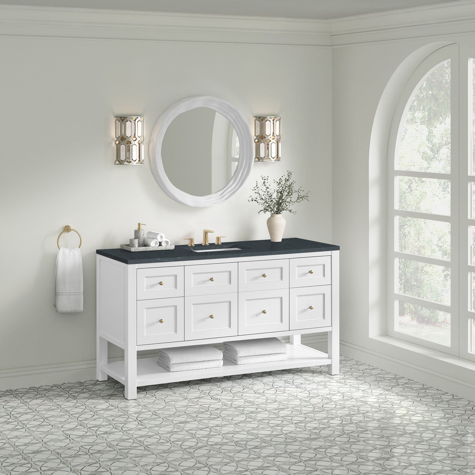 Renovate for Less Atlanta Breckenridge 60" Single Vanity, Bright White, w/ 3 CM Charcoal Soapstone Quartz Top