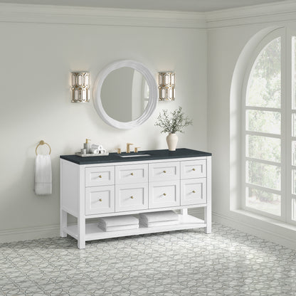 Renovate for Less Atlanta Breckenridge 60" Single Vanity, Bright White, w/ 3 CM Charcoal Soapstone Quartz Top