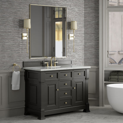 Renovate for Less Atlanta Brookfield 48" Single Vanity, Black Onyx w/ 3 CM Ethereal Noctis Silestone Top w/ FreePower Wireless Charger