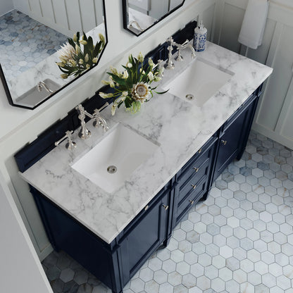 Brittany 60" Double Vanity, Victory Blue w/ 3 CM Carrara Marble Top