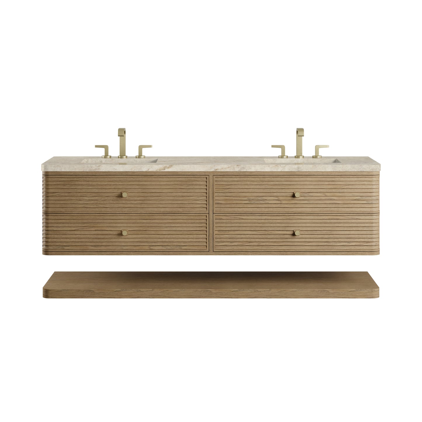 Renovate for Less Atlanta Allamari 72" Double Vanity, Dune Mist w/ 3 CM Tajnar Eclos Top w/FreePower Wireless Charger