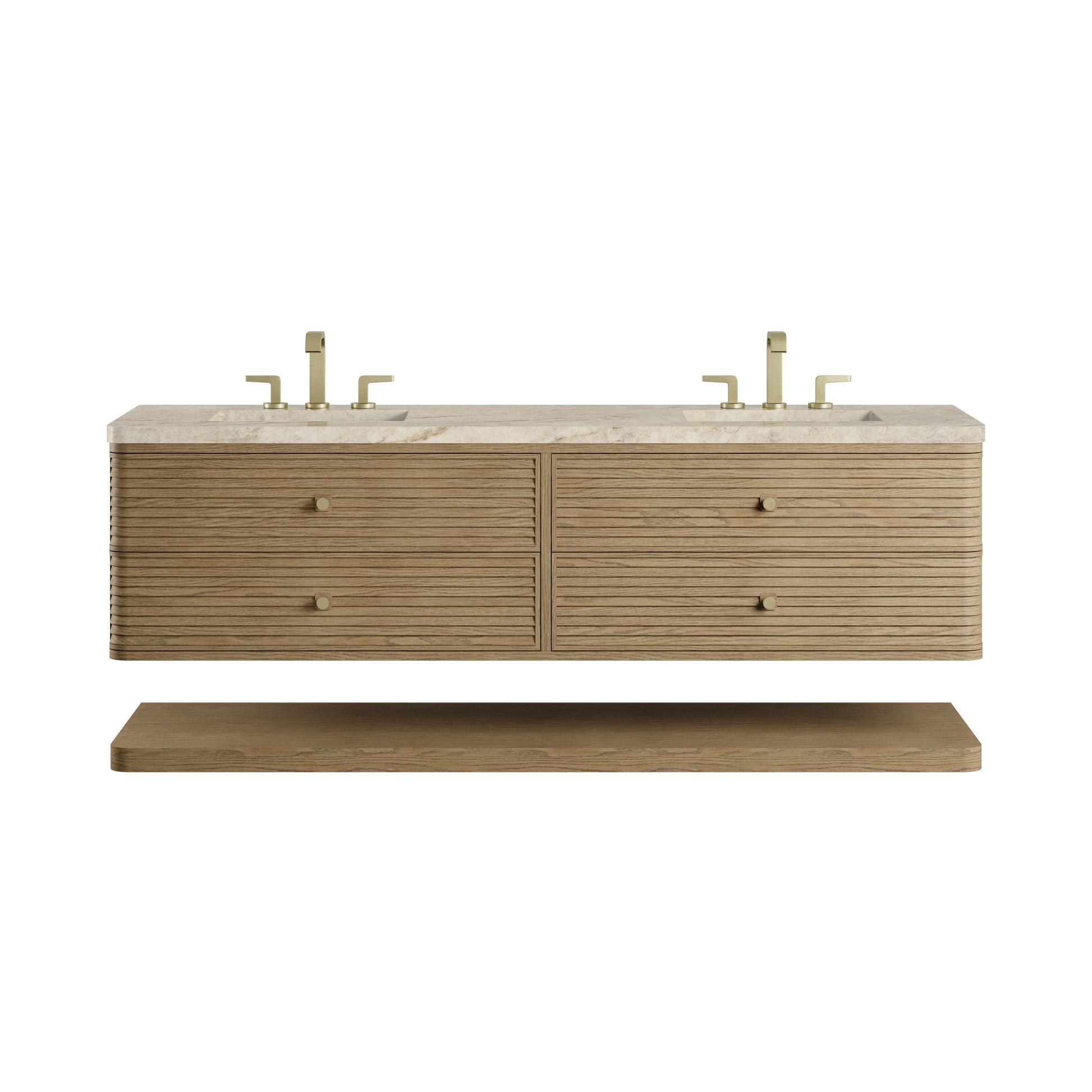 Renovate for Less Atlanta Allamari 72" Double Vanity, Dune Mist w/ 3 CM Tajnar Eclos Top w/FreePower Wireless Charger