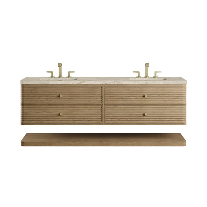 Renovate for Less Atlanta Allamari 72" Double Vanity, Dune Mist w/ 3 CM Tajnar Eclos Top w/FreePower Wireless Charger