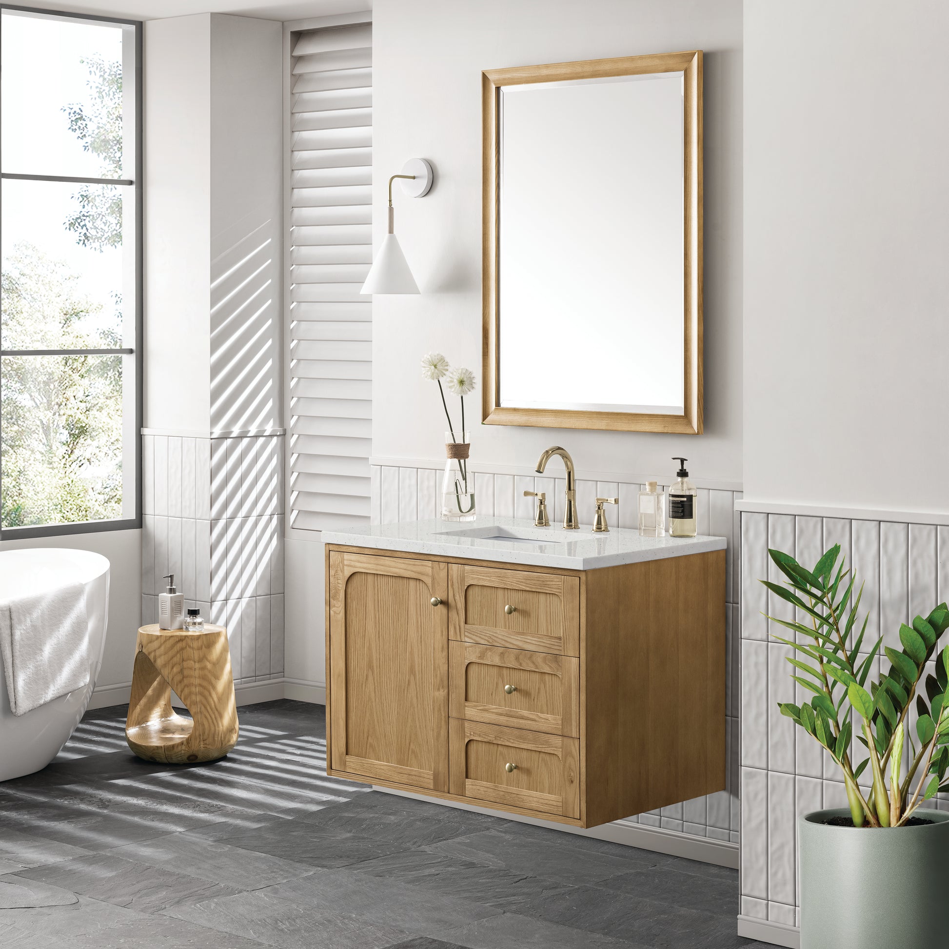 Renovate for Less Atlanta Laurent 36" Single Vanity, Light Natural Oak w/ 3 CM Lime Delight Top