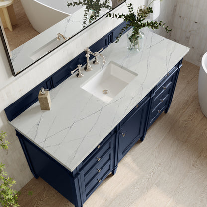Renovate for Less Atlanta Brittany 60" Single Vanity, Victory Blue w/ 3 CM Ethereal Noctis Silestone Top