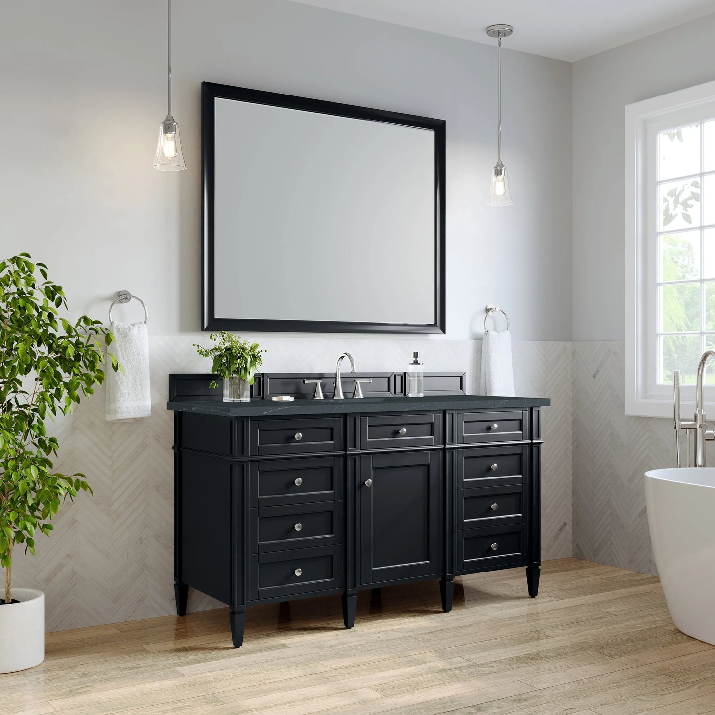 Brittany 60" Single Vanity, Black Onyx, w/ 3 CM Charcoal Soapstone Silestone Top